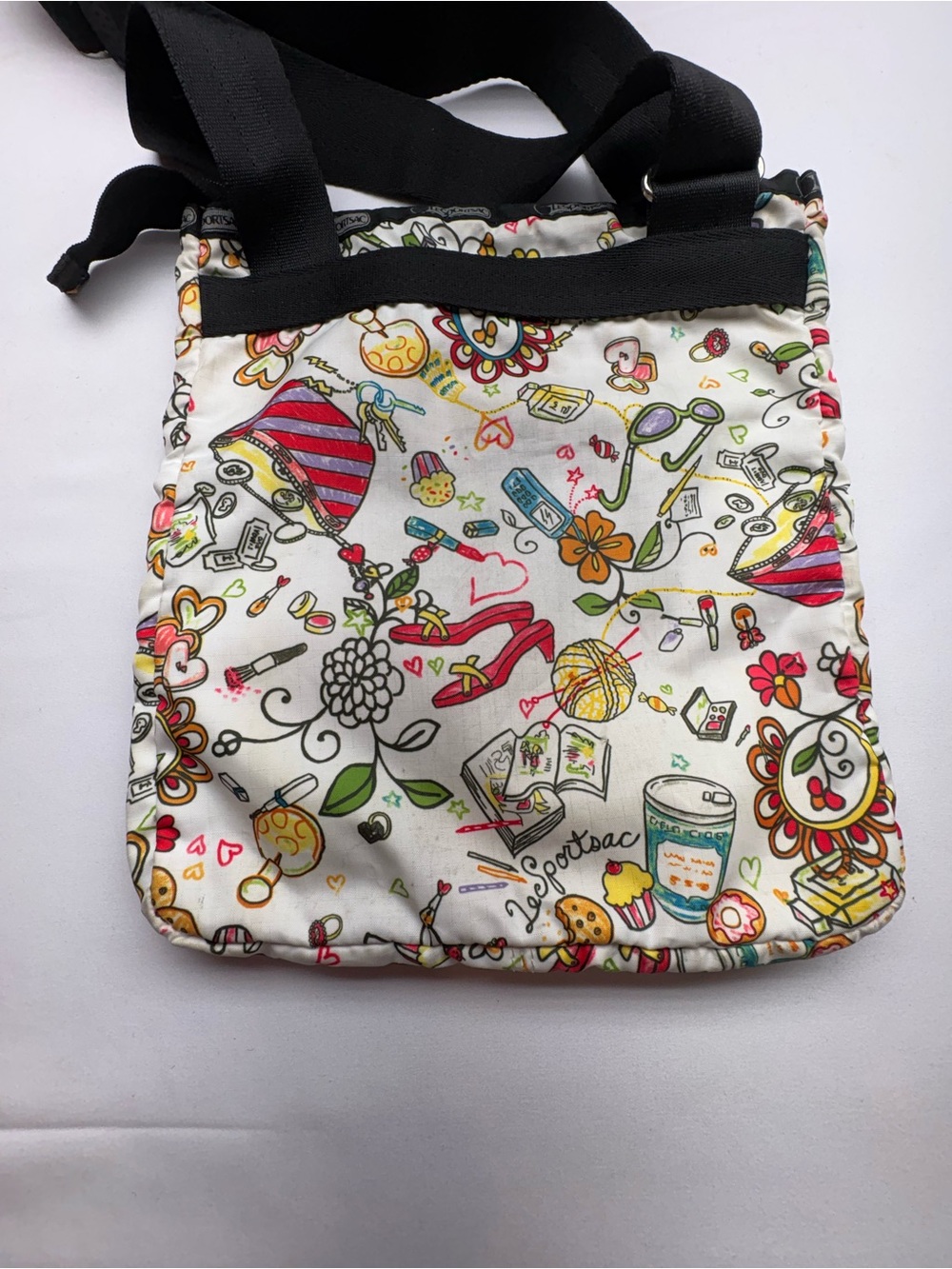 Lesportsac White Crossbody Bag with Multicolor Whimsical Print